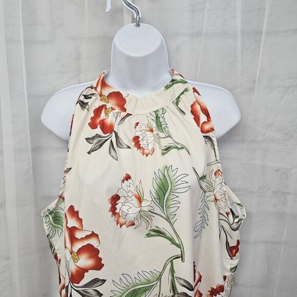 Cream Rust Floral Tank Choker Tie Neck Boho Oriental Festival XL - Picture 2 of 10